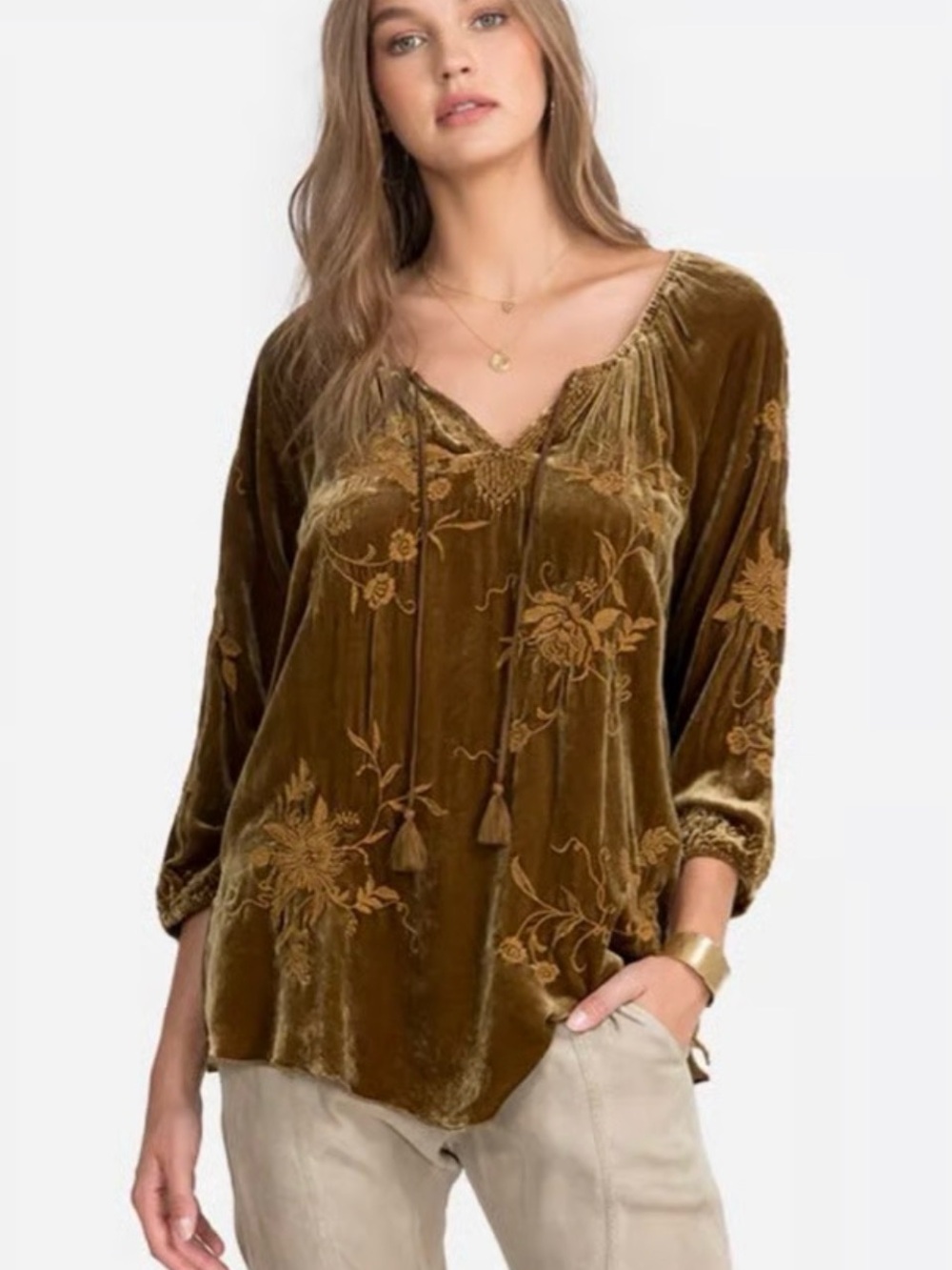 Johnny Was Millie Embroidered Velvet Blouse